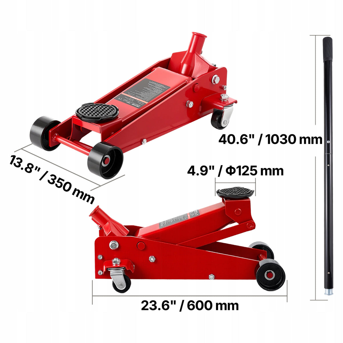 VEVOR Hydraulic Lift Load Capacity 3T With Single Piston Pump Red Maximum lifting height 500 mm