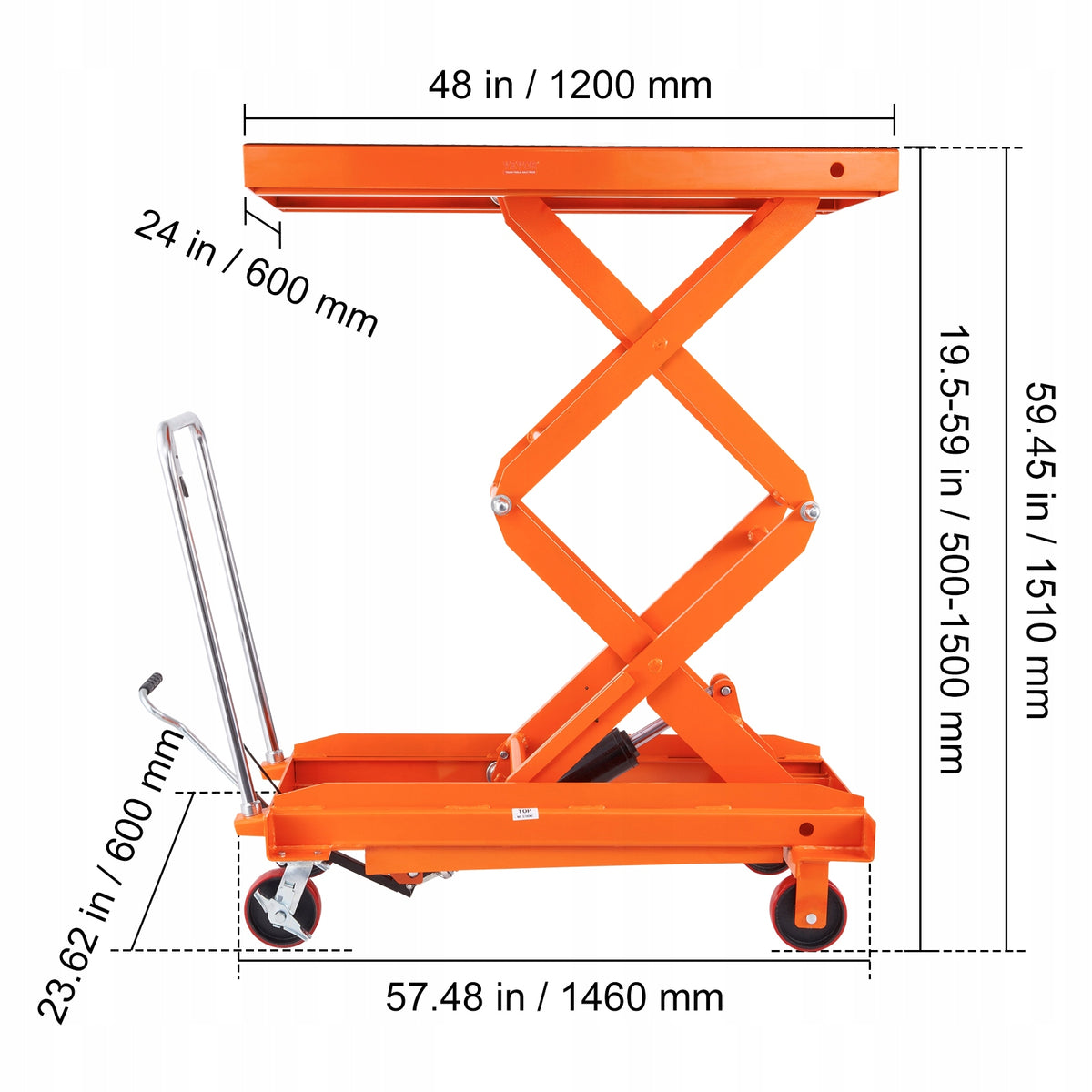 VEVOR Hydraulic Table Load Capacity 800KG With 4 Wheels And Anti Slip Base Brand Vevor