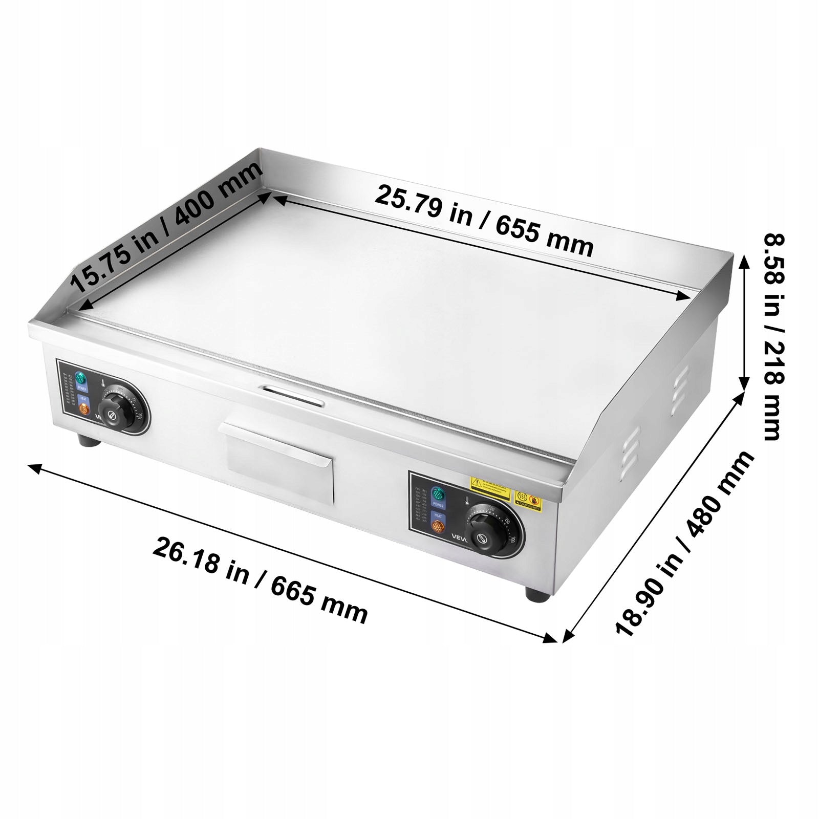 VEVOR Stainless Steel Grill Plate 65,5x40CM 4000W Large Pan Manufacturer code SYKDBLQP10MMKM
