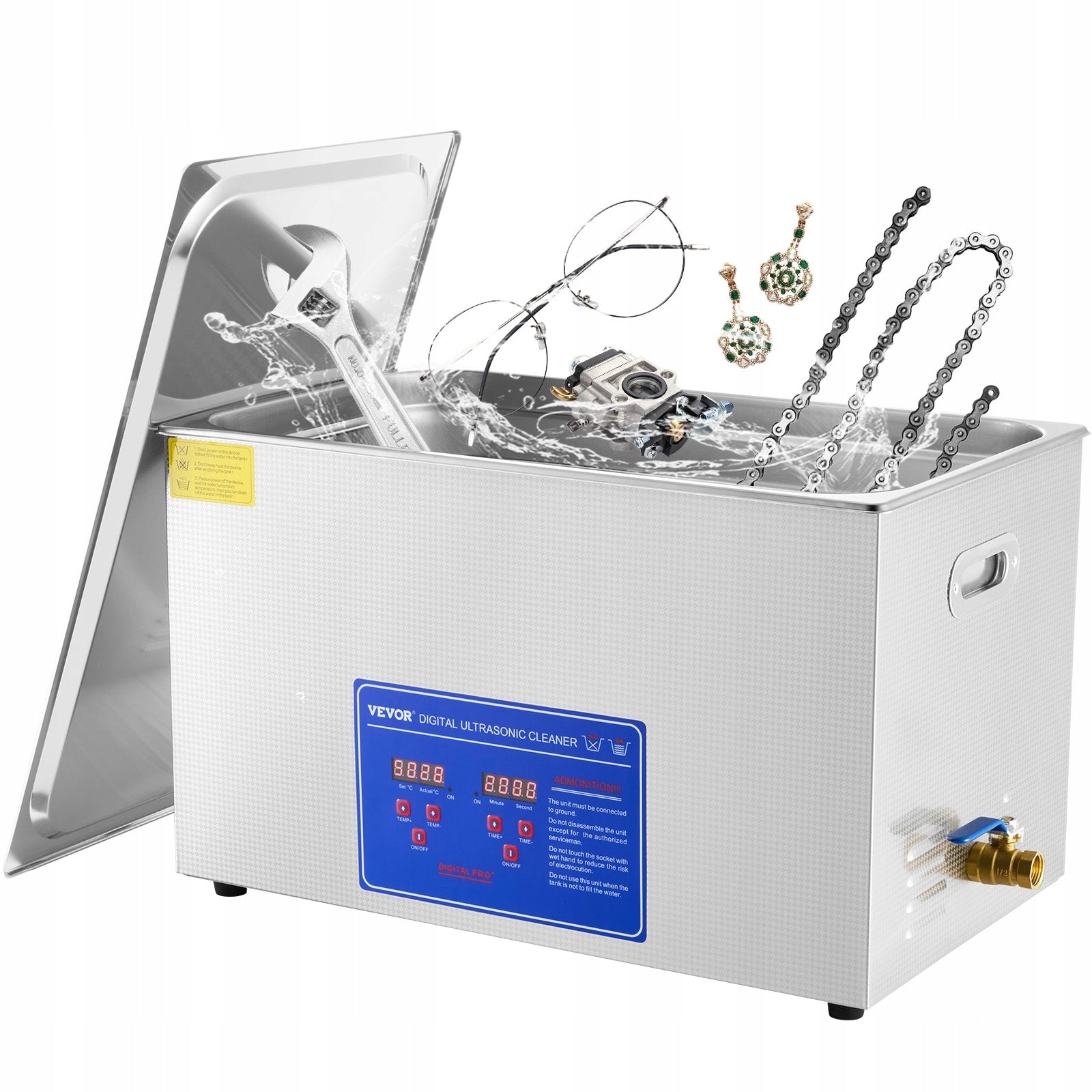 VEVOR Ultrasonic Cleaner 30L 600W With Stainless Steel Digital Clock