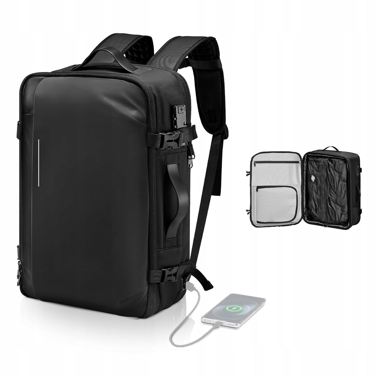 VEVOR Vacuum Backpack Expandable Black 65L With USB Charging Port