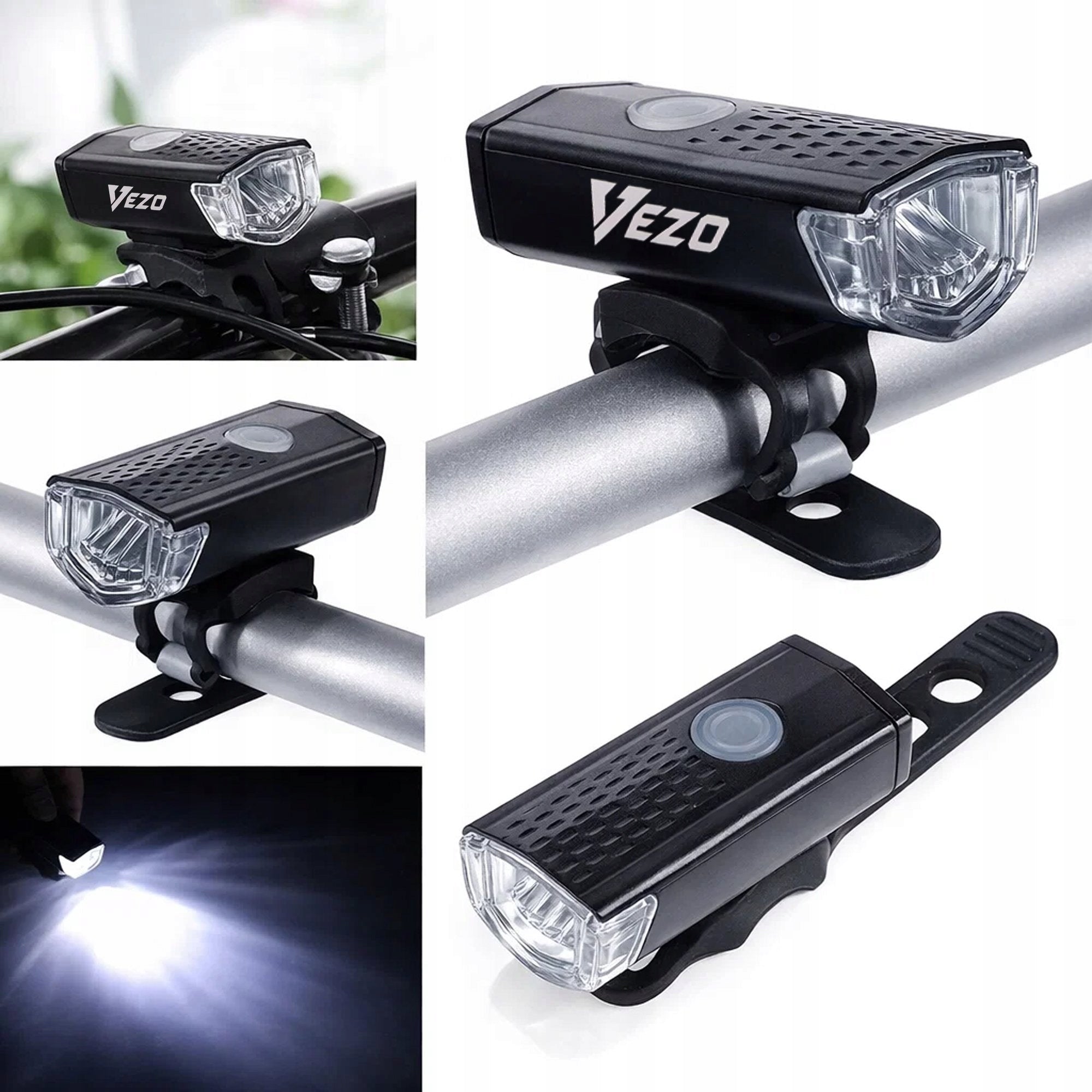 VEZO 2x BICYCLE LIGHT FRONT REAR LED BIKE KIT USB FRONT REAR Color black
