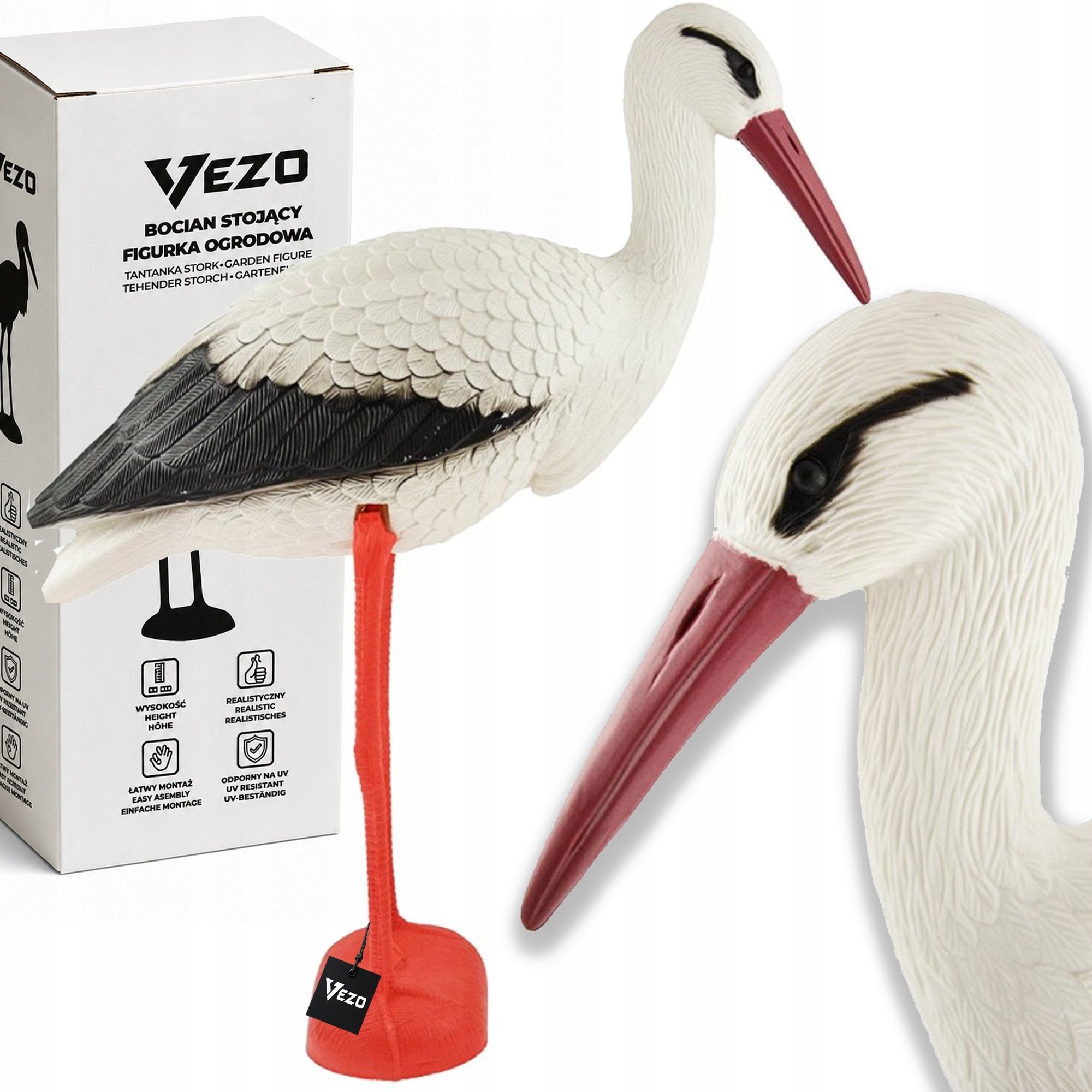 VEZO STORK STANDING LARGE AS A LIVING GARDEN FIGURINE DECORATION FOR GARDEN 82CM