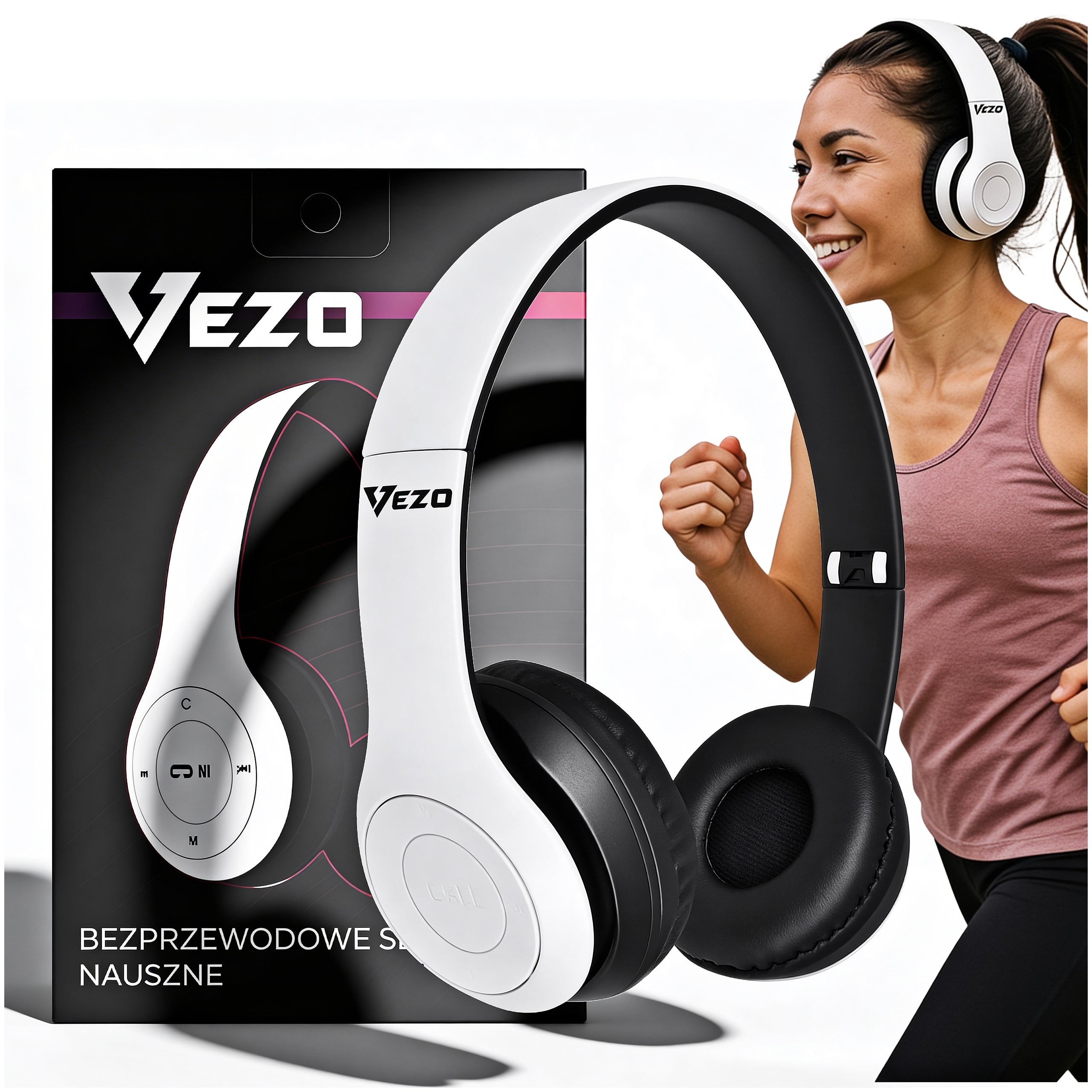 VEZO WIRELESS ON-EAR HEADPHONES BLUETOOTH MP3 SPORTS GAMING FOLDABLE
