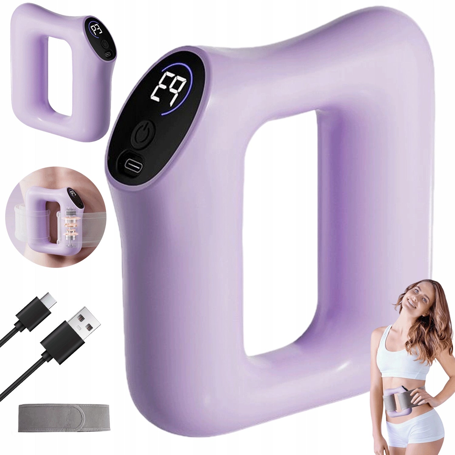 VIBRATION BELT WITH HEAT THERAPY 5 LEVELS PURPLE 1200MAH BATTERY
