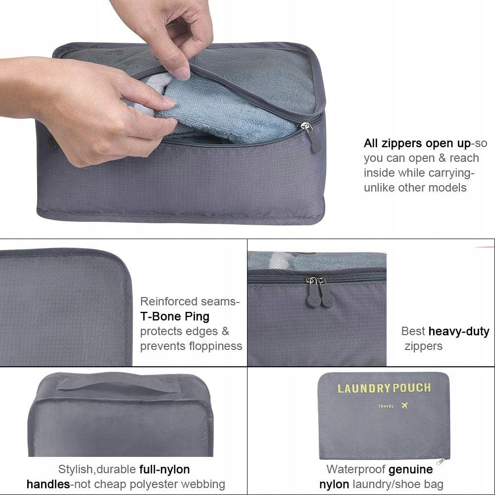 VICLOON SUITCASE ORGANIZERS 8 ELEMENTS GREY PACKING CUBES Color gray