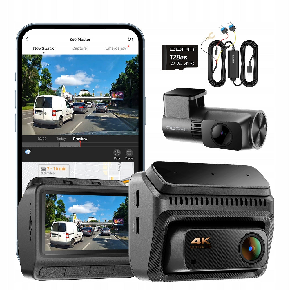 VIDEO RECORDER CAMERA Z60 MASTER DDPAI 4K + 2K REAR + HARDWIRE KIT+128GB