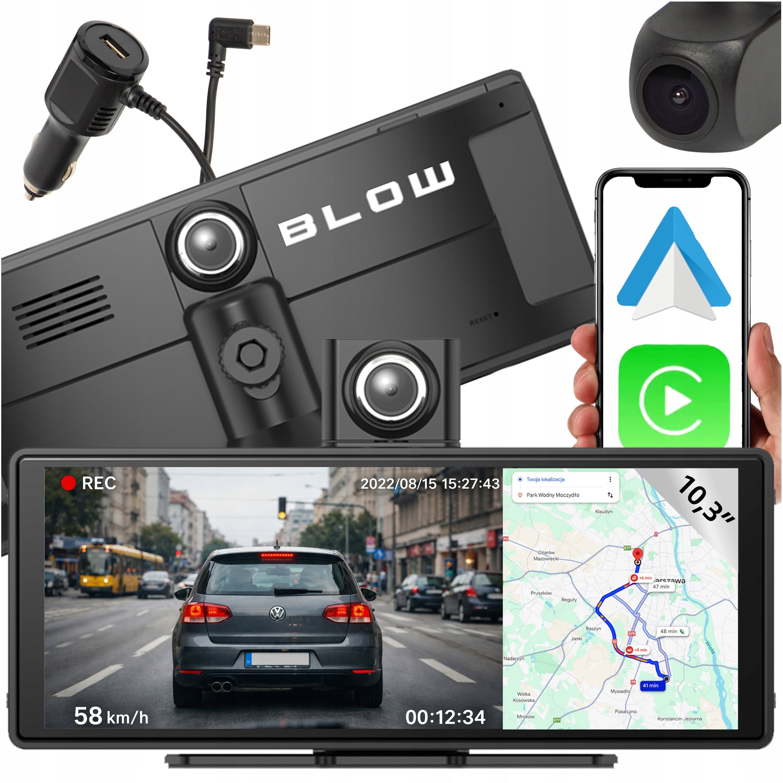 VIDEO RECORDER CAR CAMERA 10,3" FULL HD ANDROID AUTO CARPLAY