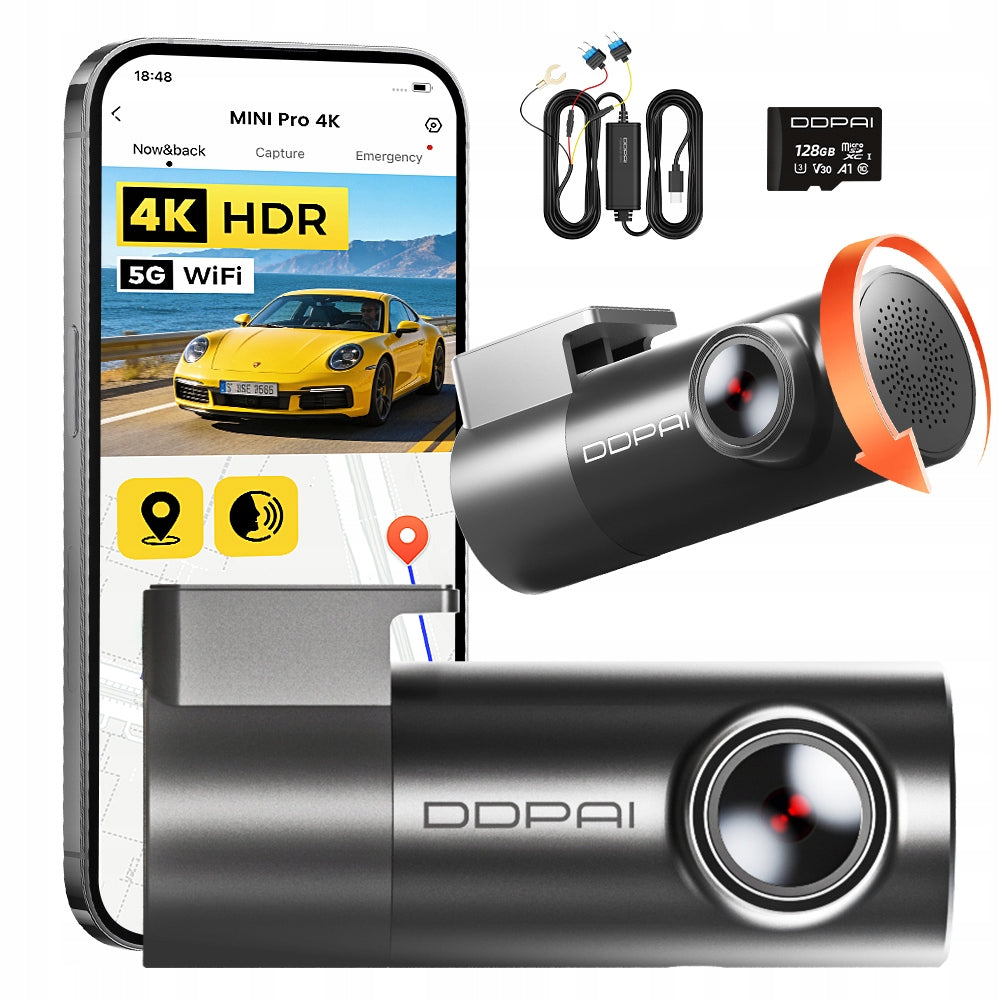 VIDEO RECORDER CAR CAMERA MINI Pro 4K DDPAI + HARDWIRE KIT +128GB