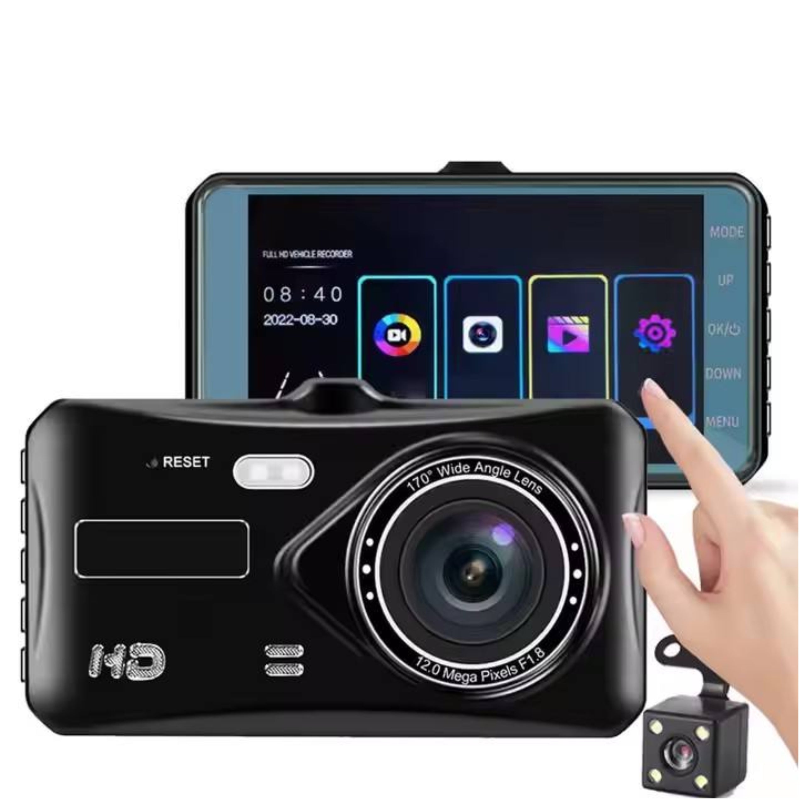 VIDEO RECORDER DASH CAM CAMERA FOR REVERSING TOUCH SCREEN PL MENU Manufacturer code VIDEO KAMERKA COFANIA PRZÓD TYŁ SD FULL HD