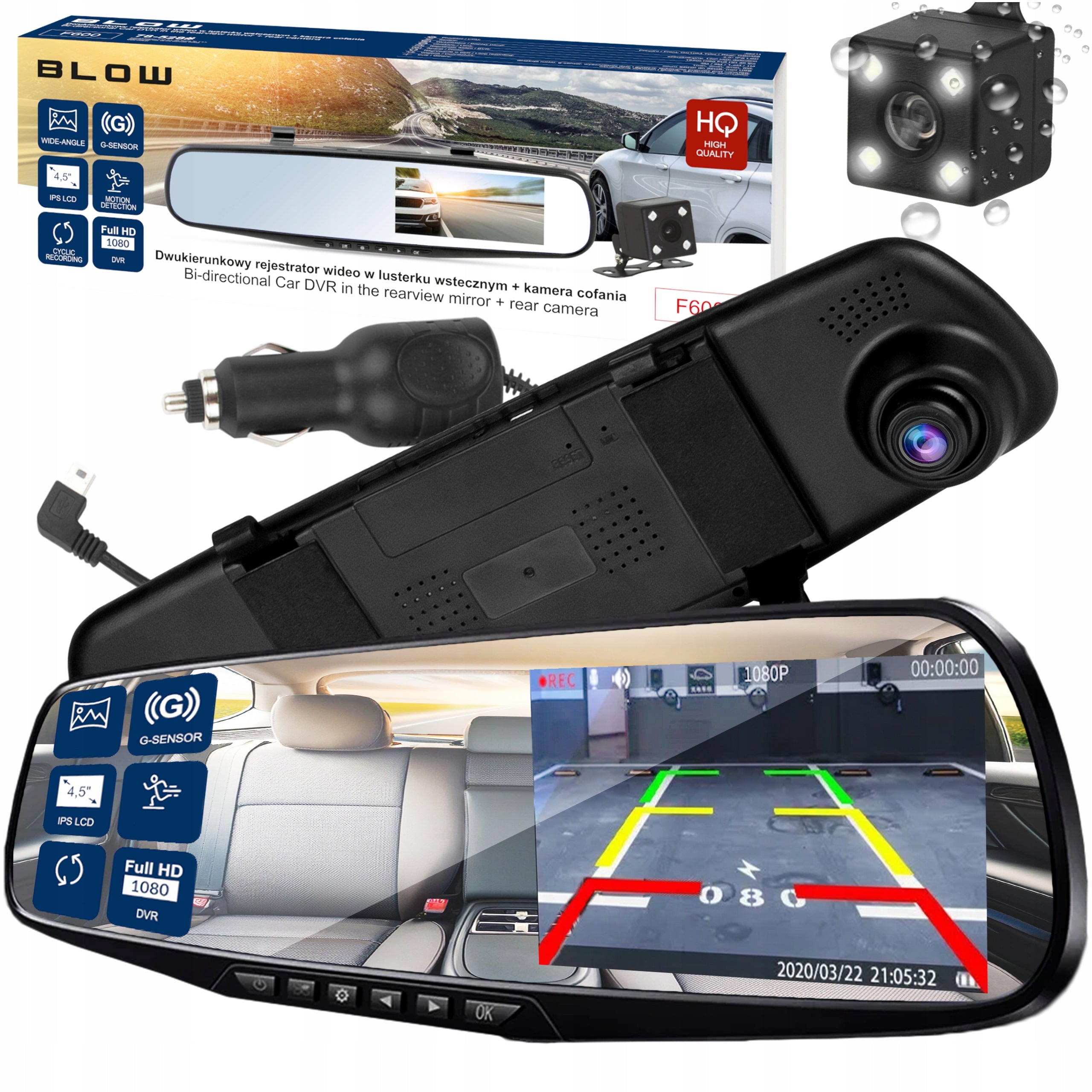 VIDEO RECORDER DASH CAM MIRROR RECORDER FRONT REAR FULL HD