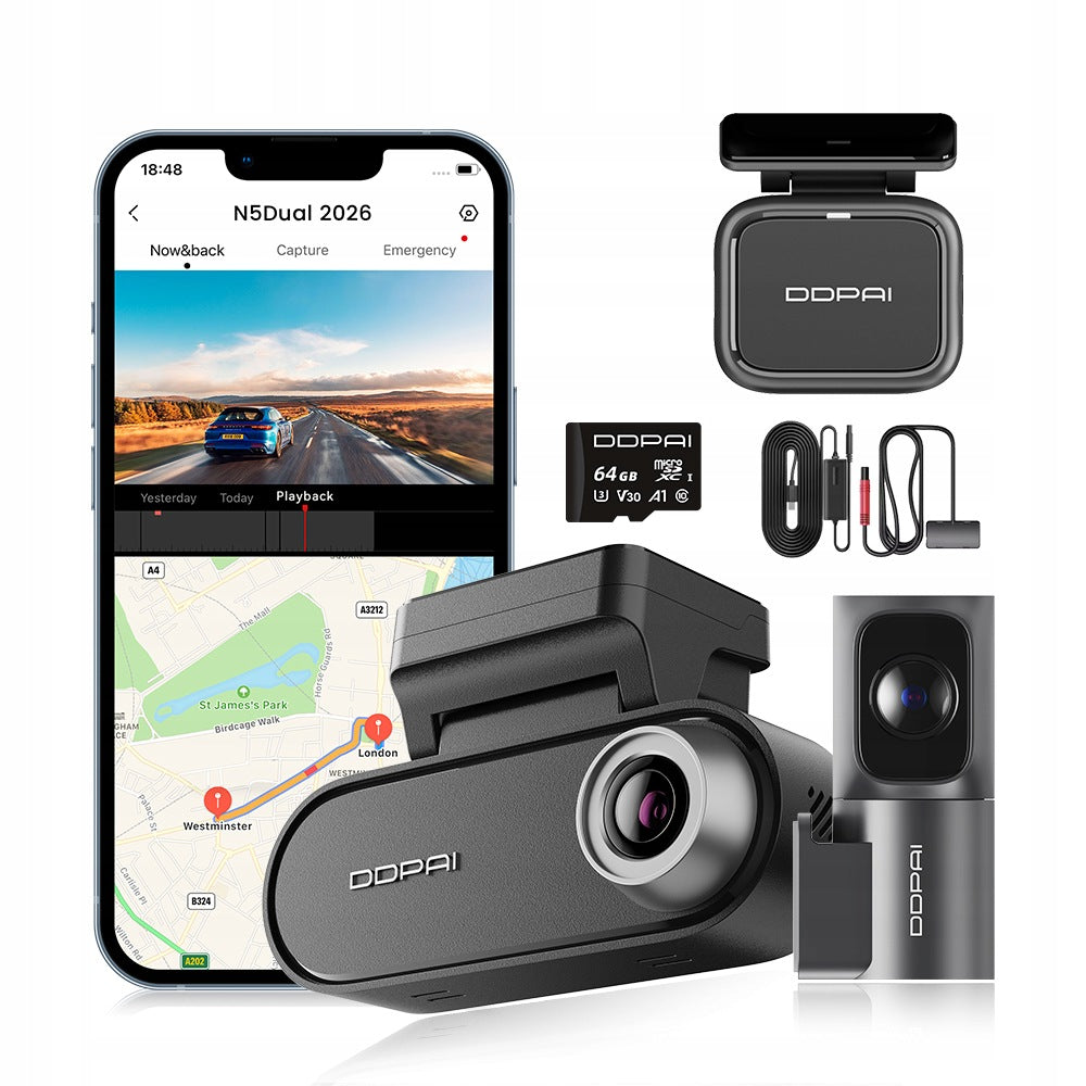 VIDEO RECORDER DDPAI N5 Dual 2026 4K HDR+ REAR CAMERA + RADAR + 64GB