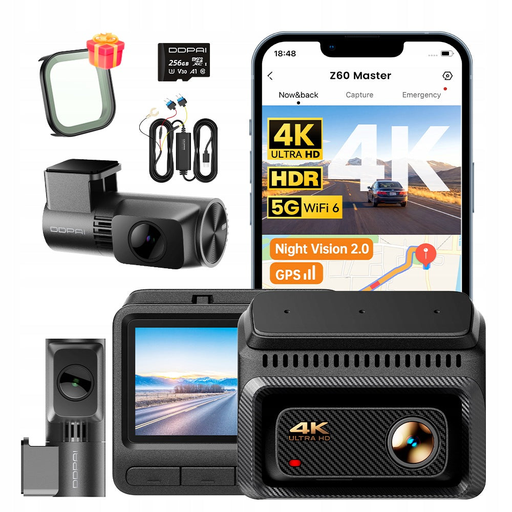 VIDEO RECORDER DDPAI Z60 MASTER 4K HDR +REAR INTERIOR +HARDWIRE KIT+256GB