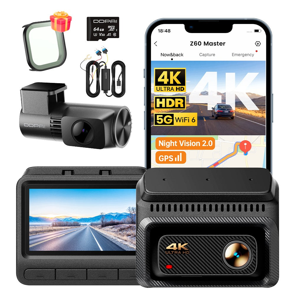 VIDEO RECORDER DDPAI Z60 MASTER CAMERA 4K + 2K REAR + HARDWIRE KIT+64GB