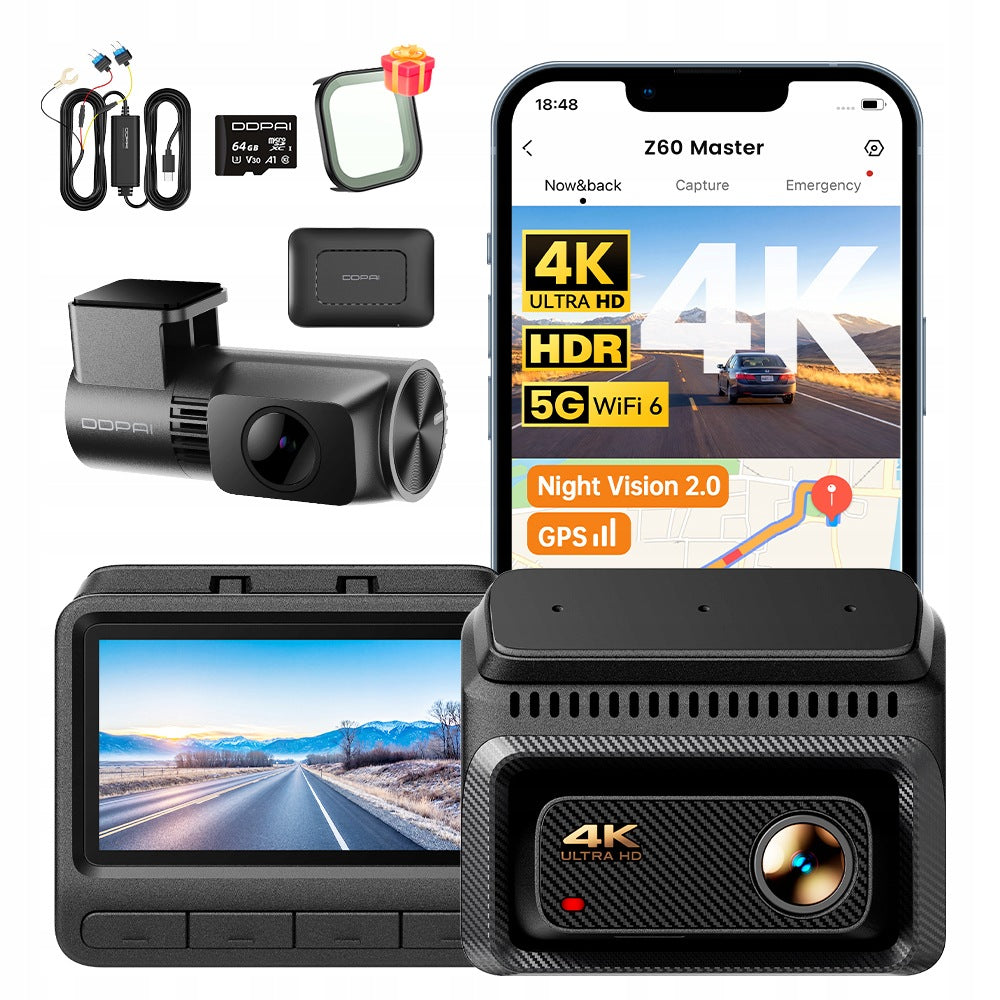 VIDEO RECORDER DDPAI Z60 MASTER CAMERA 4K HDR +2K REAR +MODULE 4G +64GB