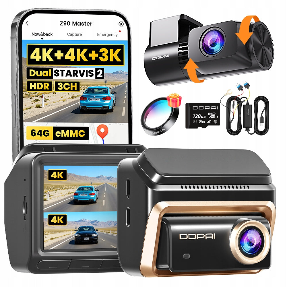 VIDEO RECORDER DDPAI Z90 Master 4K CAMERA + REAR + HARDWIRE KIT + 128GB