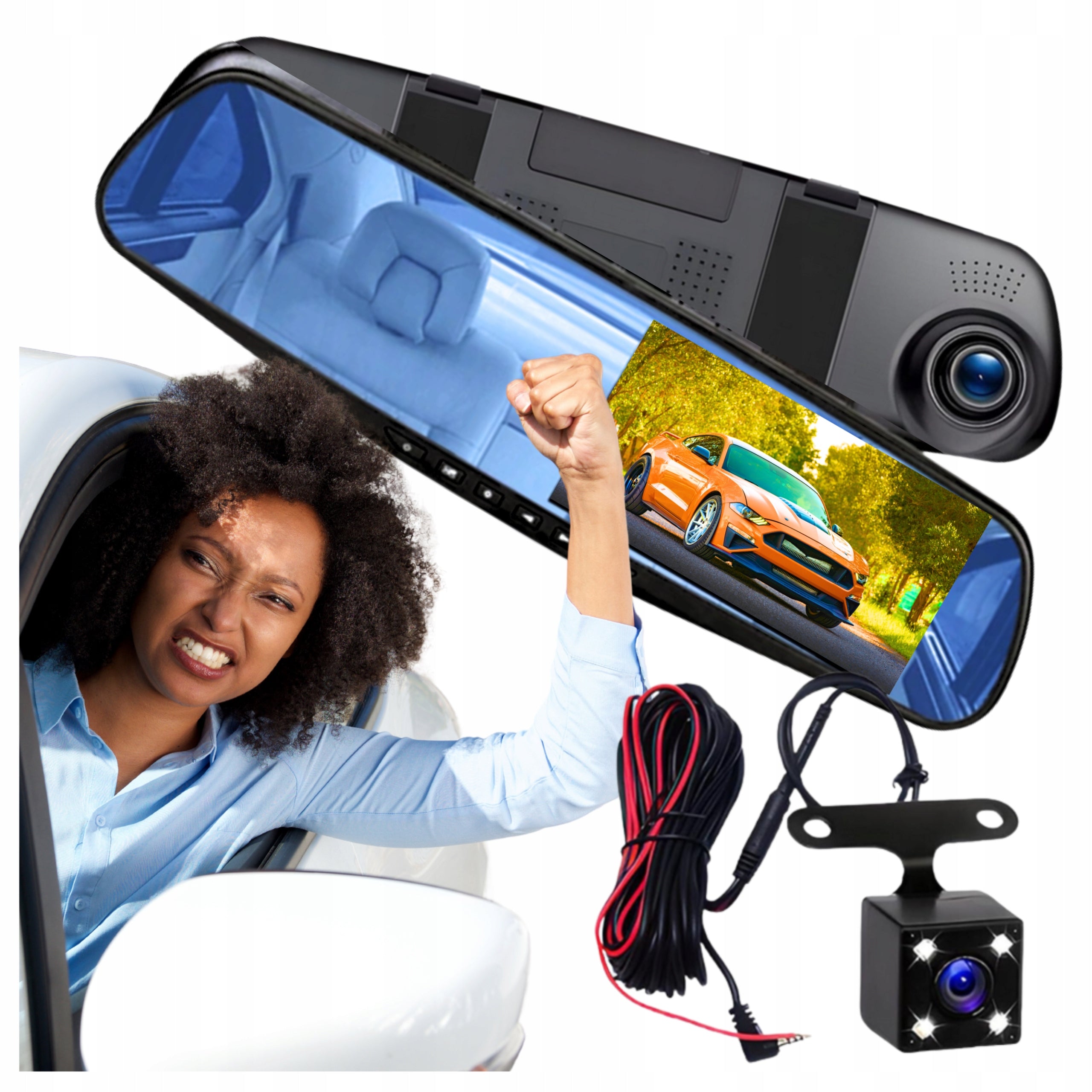 VIDEO RECORDER MIRROR CAR CAMERA FULL HD 32GB REVERSING FRONT REAR Batteries included no