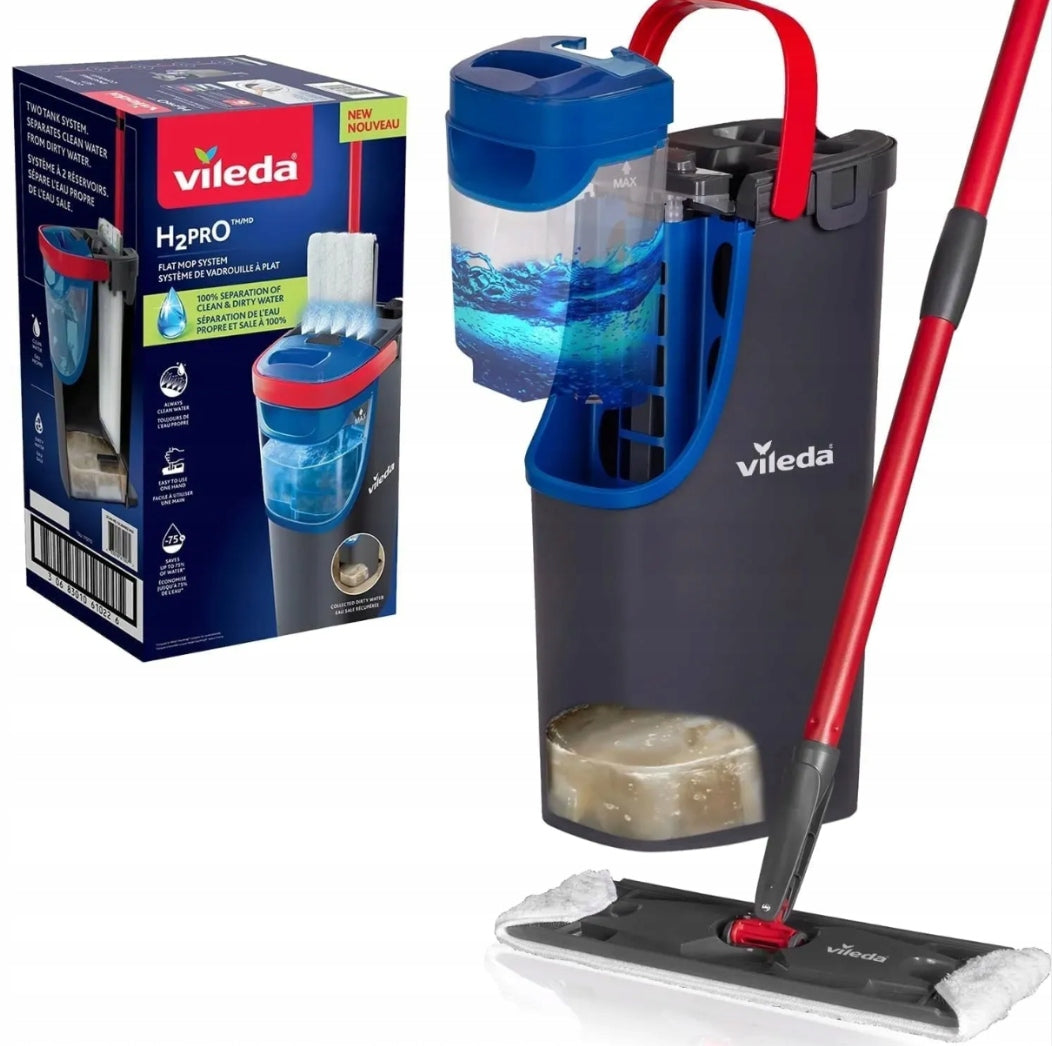 VILEDA H2PRO FLAT MOP WITH BUCKET AND MICROFIBER SQUEEZER