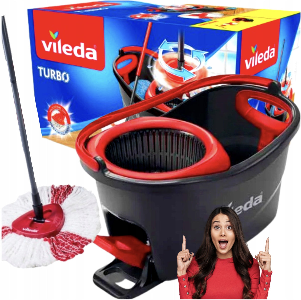 VILEDA ROTARY MOP FOR STREAK-FREE FLOORS EASY WRING & CLEAN WITH BUCKET SET
