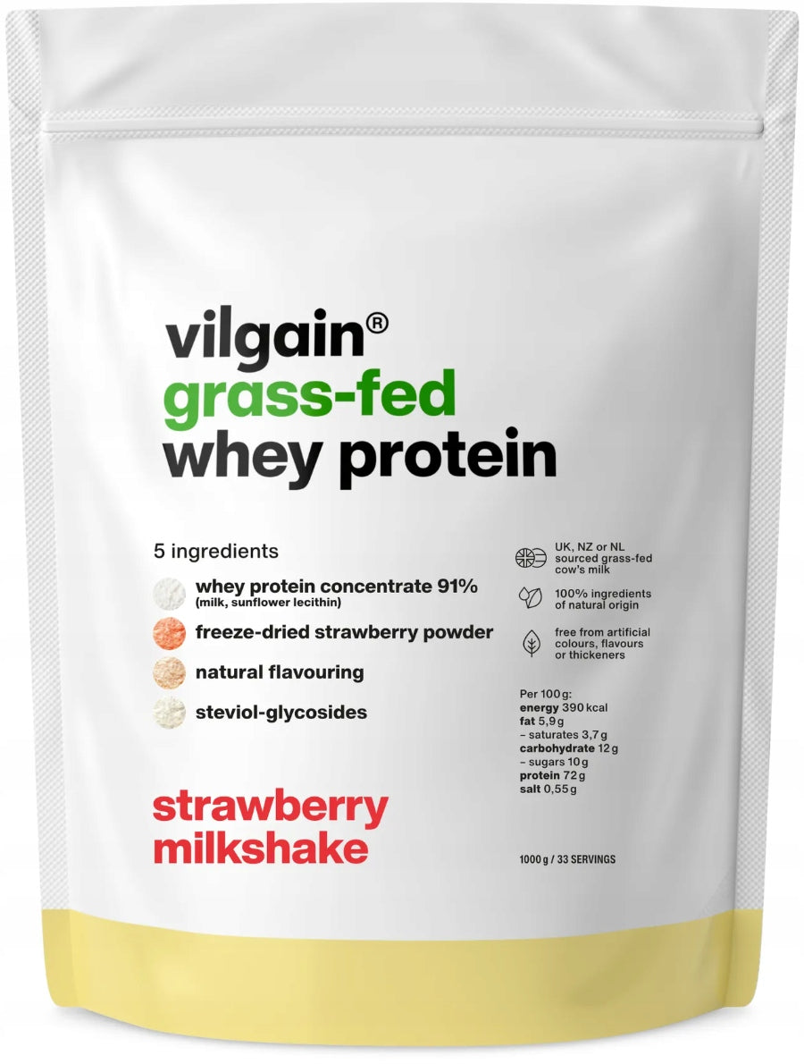 VILGAIN Grass-Fed Whey Protein from Grass-Fed Cow Milk STRAWBERRY 1kg
