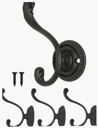 VINTAGE BLACK WALL HOOKS SET OF 3 FOR TOWEL CLOTHES FOR HOME