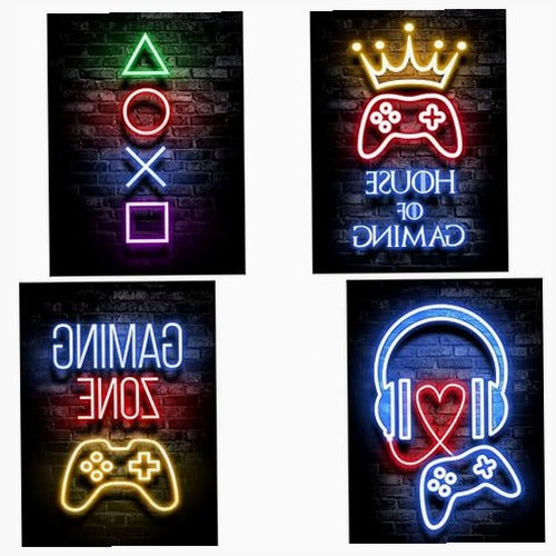 VINTAGE GAME POSTERS CONTROLLER 4 PCS KIDS ROOM DECORATION