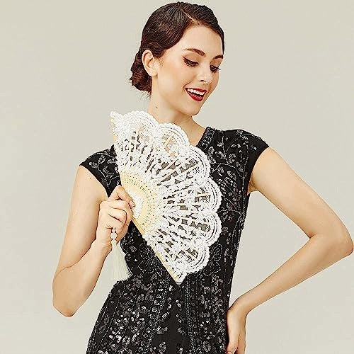 VINTAGE LACE FAN WITH BEADS FOR WEDDING DANCE PARTY Manufacturer code SWC5908151507285