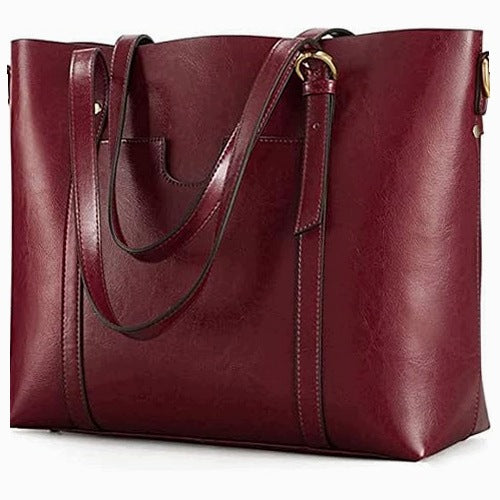 VINTAGE LEATHER SHOULDER BAG FOR WOMEN LARGE WINE RED leather
