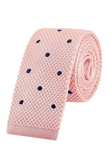 VINTAGE NARROW KNITTED TIE FOR MAN WITH DOTS LIGHT PINK