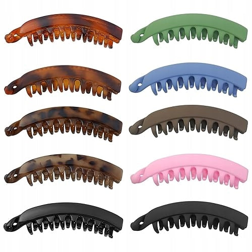 VINTAGE PLASTIC BANANA HAIR CLIPS FOR WOMEN 10 PIECES 13 CM