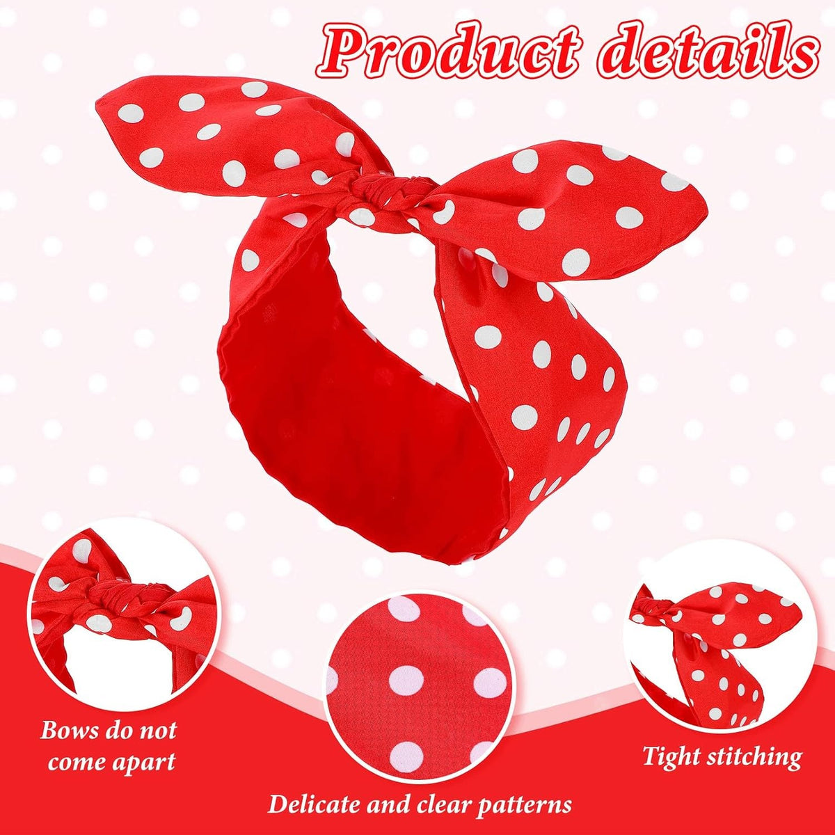 VINTAGE ROCKABILLY HAIRBAND BLACK AND RED DOTS 2PCS Manufacturer code TIESOME 2 sztuki okrągłych opasek na wło