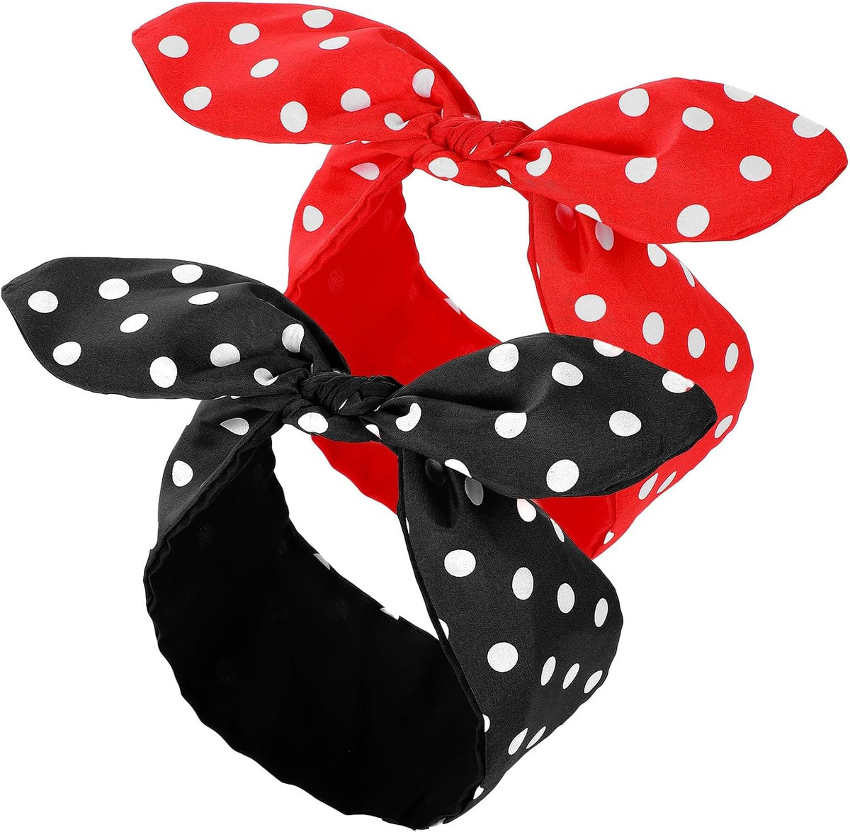 VINTAGE ROCKABILLY HAIRBAND BLACK AND RED DOTS 2PCS