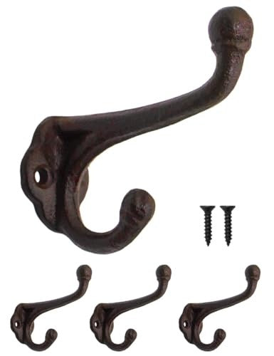 VINTAGE RUSTIC CAST IRON HANGER FOR CLOTHES TOWELS BROWN 3 PCS Brand no brand