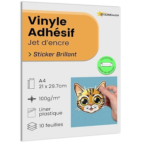 VINYL STICKERS A4 GLOSSY WATERPROOF FOR PRINTER 10 SHEETS Manufacturer code SWC5908201250789