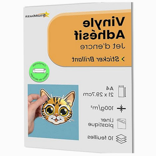 VINYL STICKERS A4 GLOSSY WATERPROOF FOR PRINTER 10 SHEETS