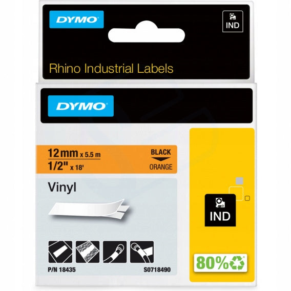 VINYL TAPE 12MM ORANGE BLACK PRINT DYMO Packaging status original