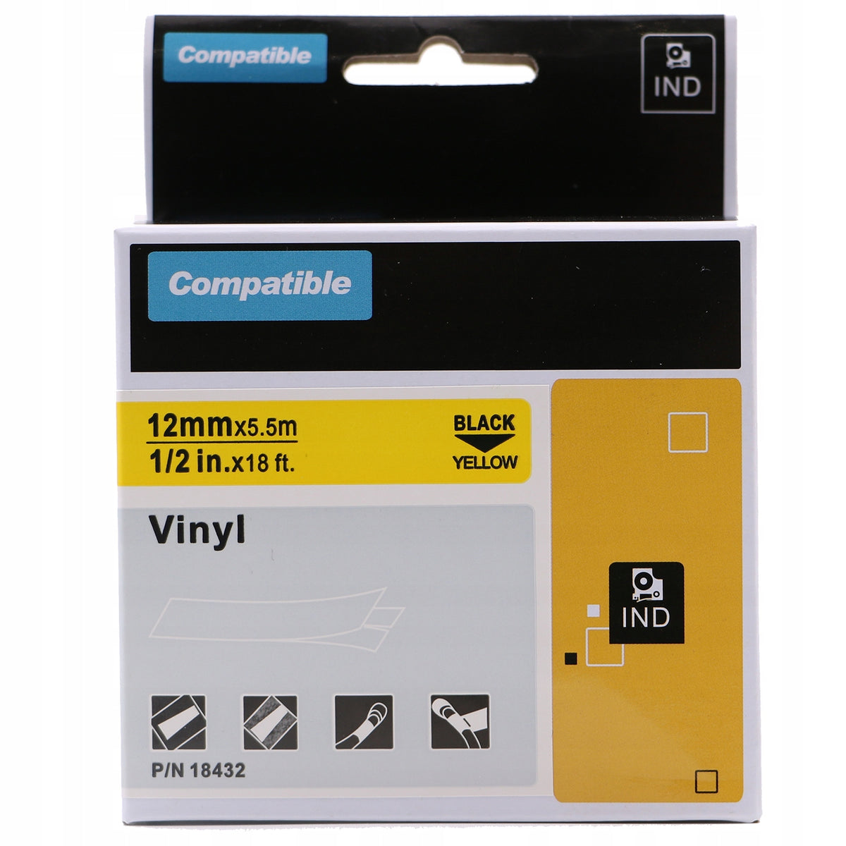 VINYL TAPE FOR DYMO RHINO 18432 12mm YELLOW