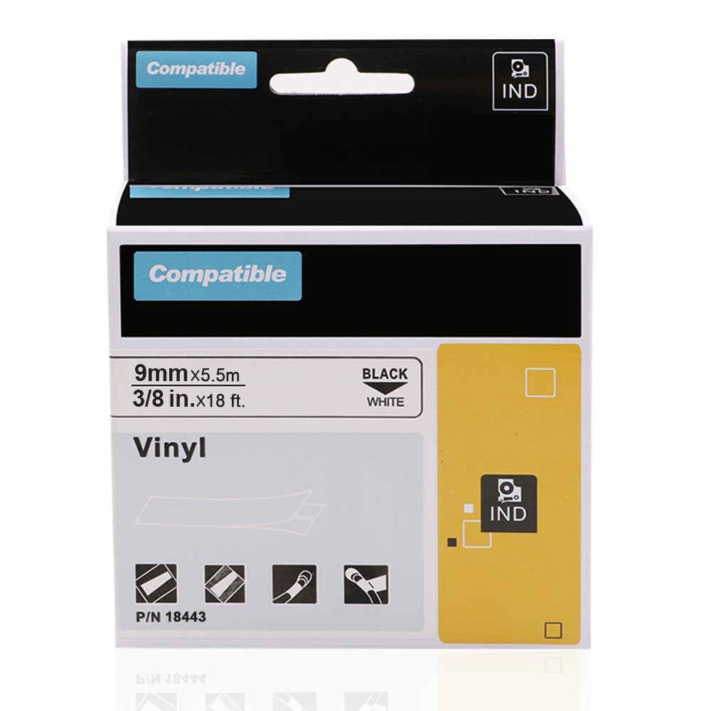 VINYL TAPE FOR DYMO RHINO 18443 9mm WHITE