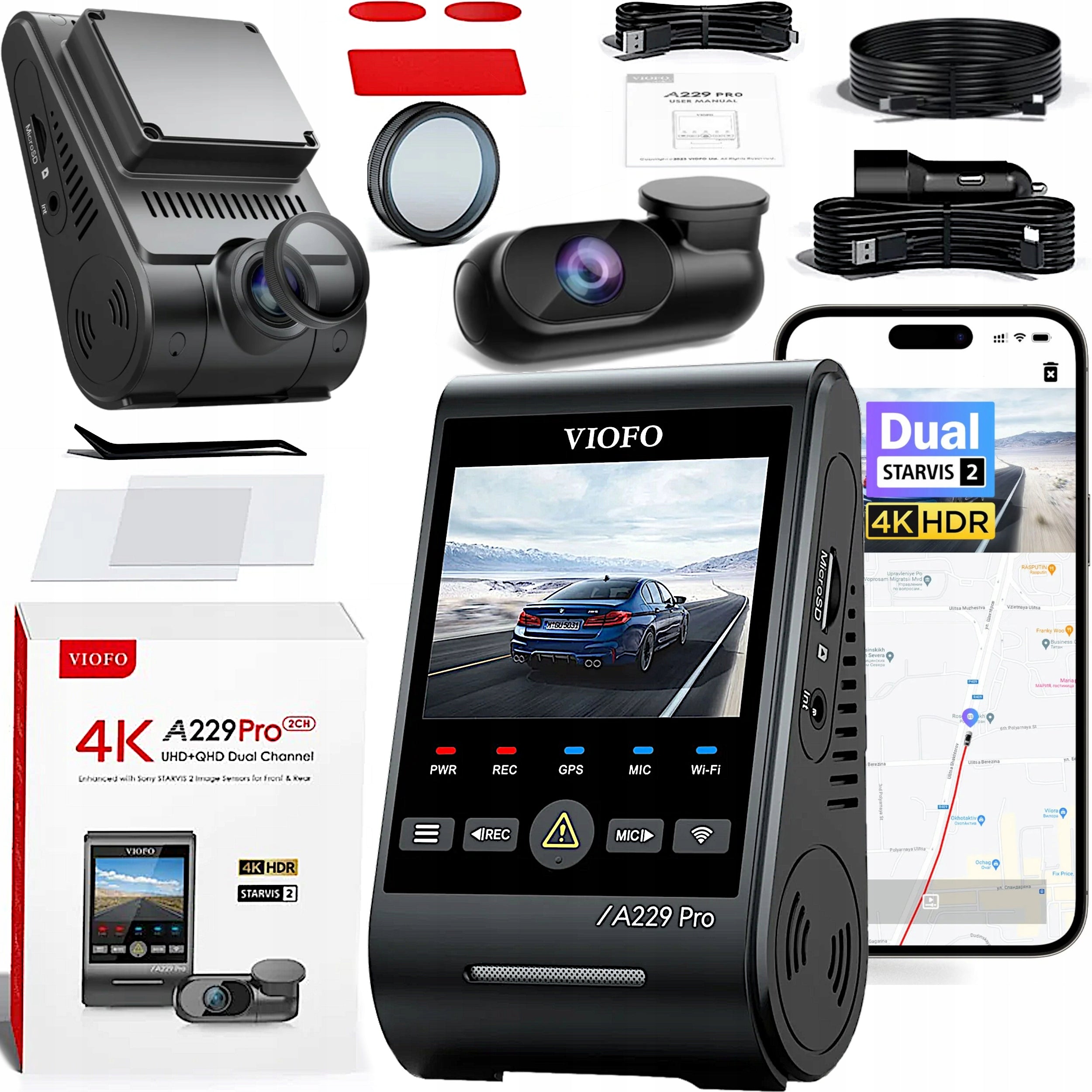 VIOFO A229 PRO 2CH-G RECORDER FRONT/REAR 4K/2K HDR GPS WI-FI BLUETOOTH