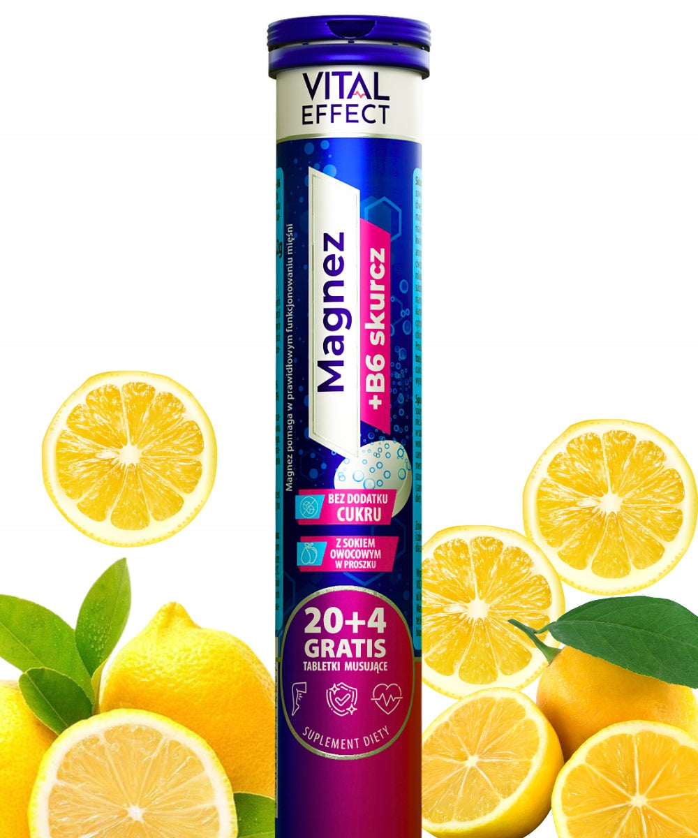 VITAL EFFECT Magnesium + B6 Shrinkage – SUGAR FREE 24 Effervescent Tablets