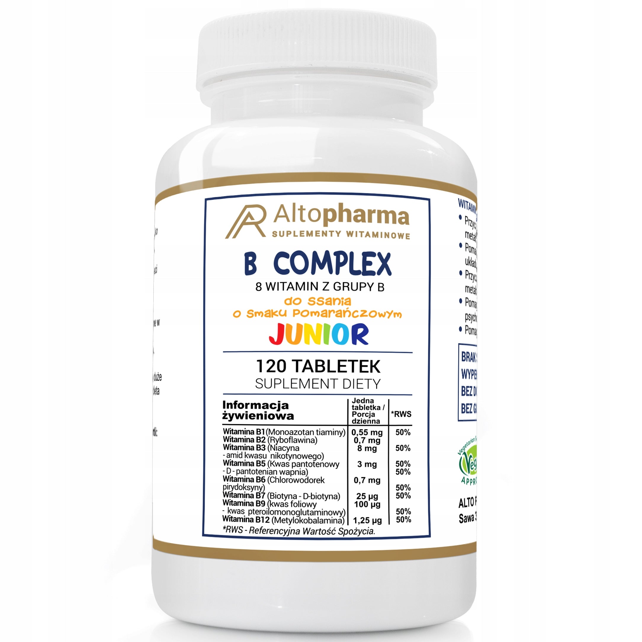 VITAMIN B COMLEX JUNIOR 50% RWS for children Alto Pharma 120 tabl.