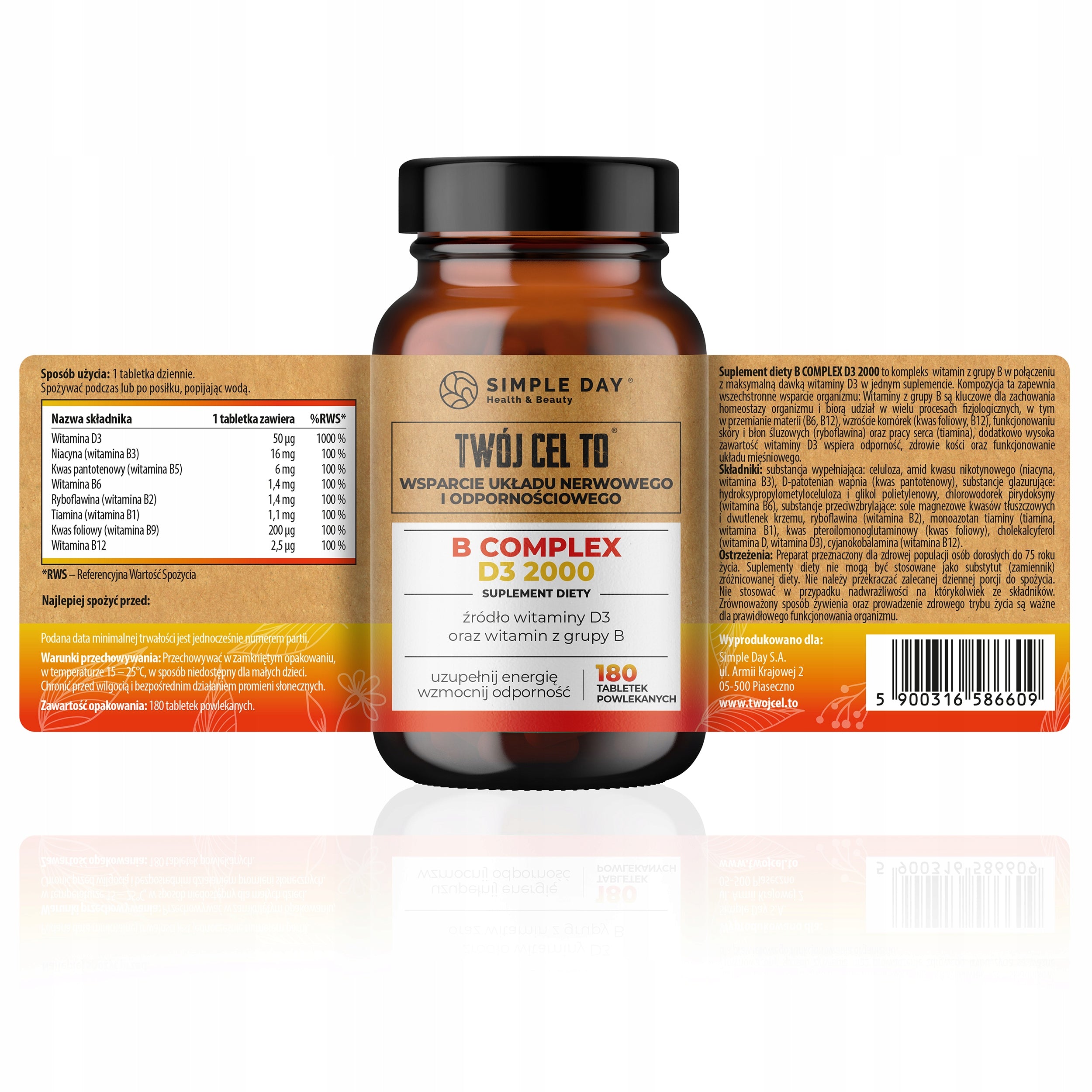 VITAMIN B COMPLEX + D3 2000 Immunity Nervous System Fatigue 180 tablets Packaging status original