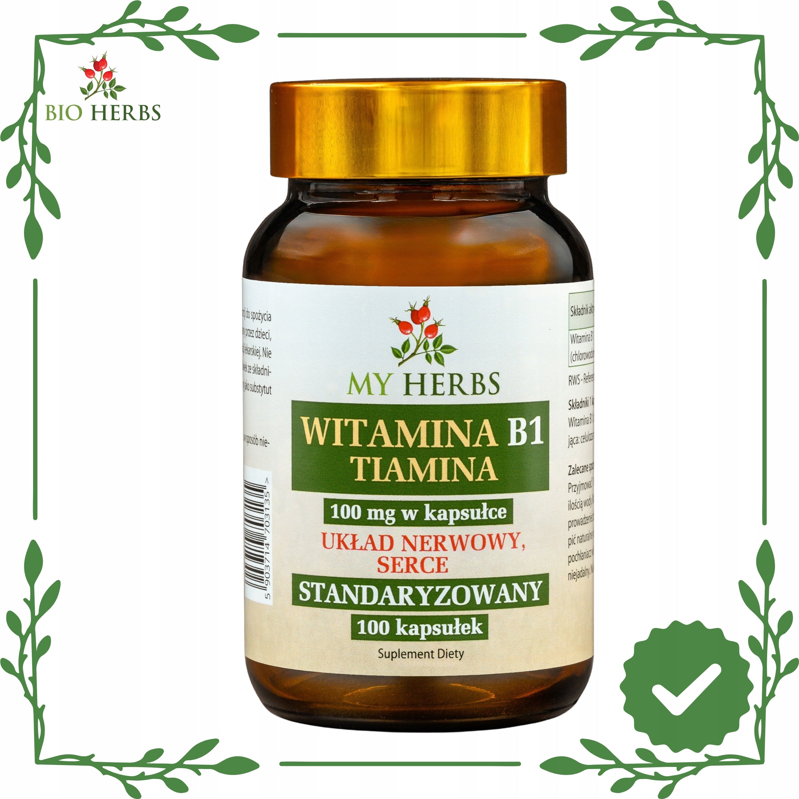 VITAMIN B1 THIAMINE STANDARDIZED NERVOUS SYSTEM HEART 100 KAPS Medical device no