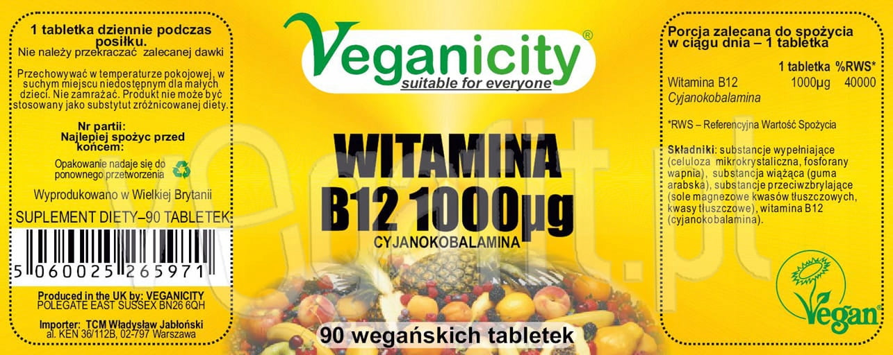 VITAMIN B12 1000 Veganicity Cyanocobalamin Vege Name other