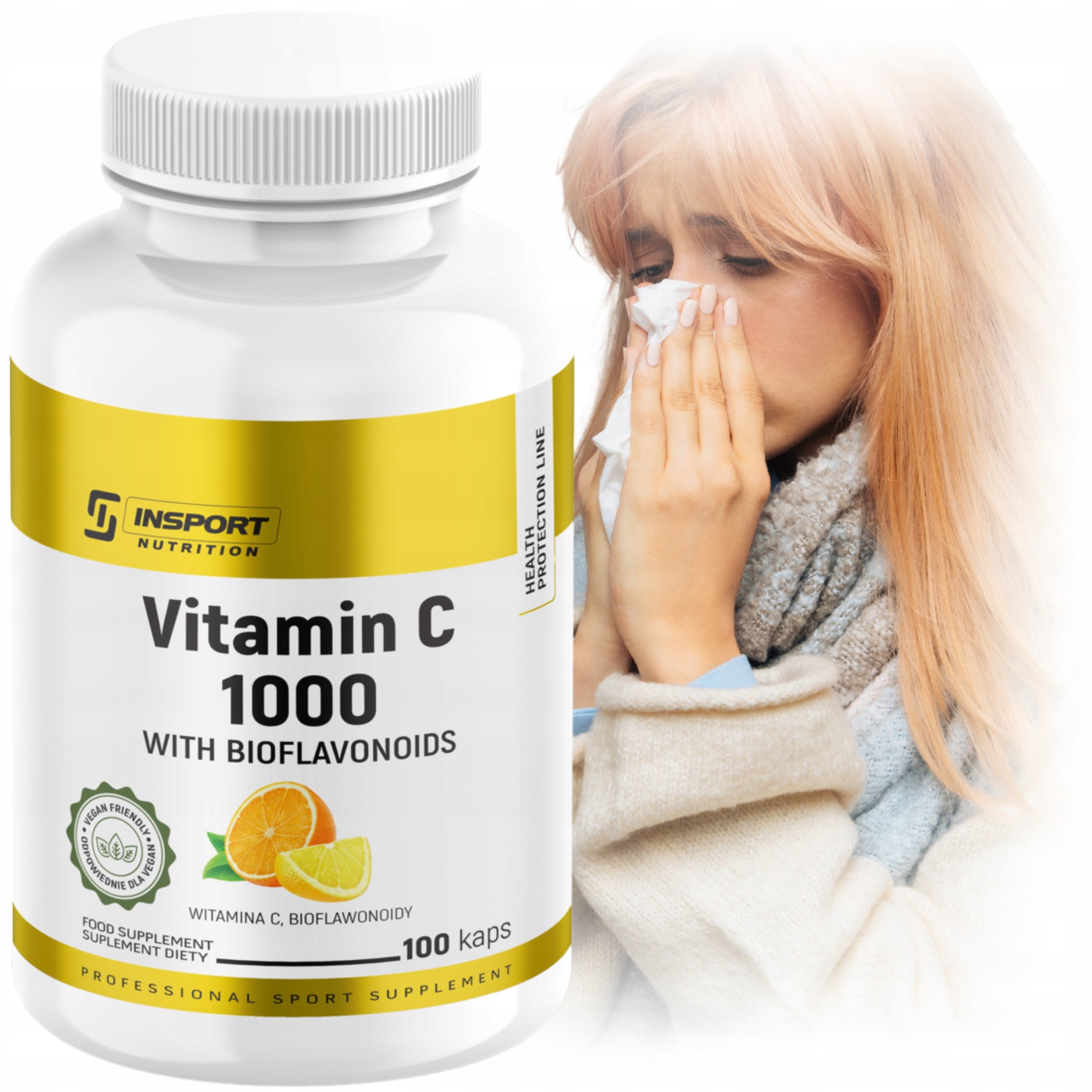 VITAMIN C 1000 mg L-Ascorbic Acid 100 kap RESISTANCE Vitality | INSPORT