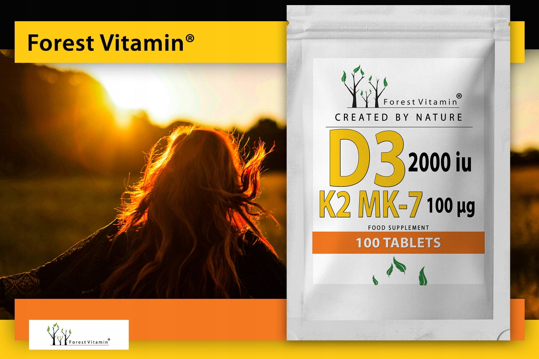 VITAMIN D3 2000 iu+K2 MK-7 100 mcg 100 tab BOOSTS IMMUNITY STRENGTHENS For universal