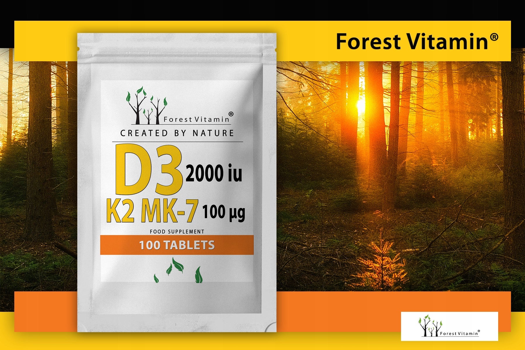 VITAMIN D3 2000 iu+K2 MK-7 100 mcg 100 tab BOOSTS IMMUNITY STRENGTHENS Form tablets