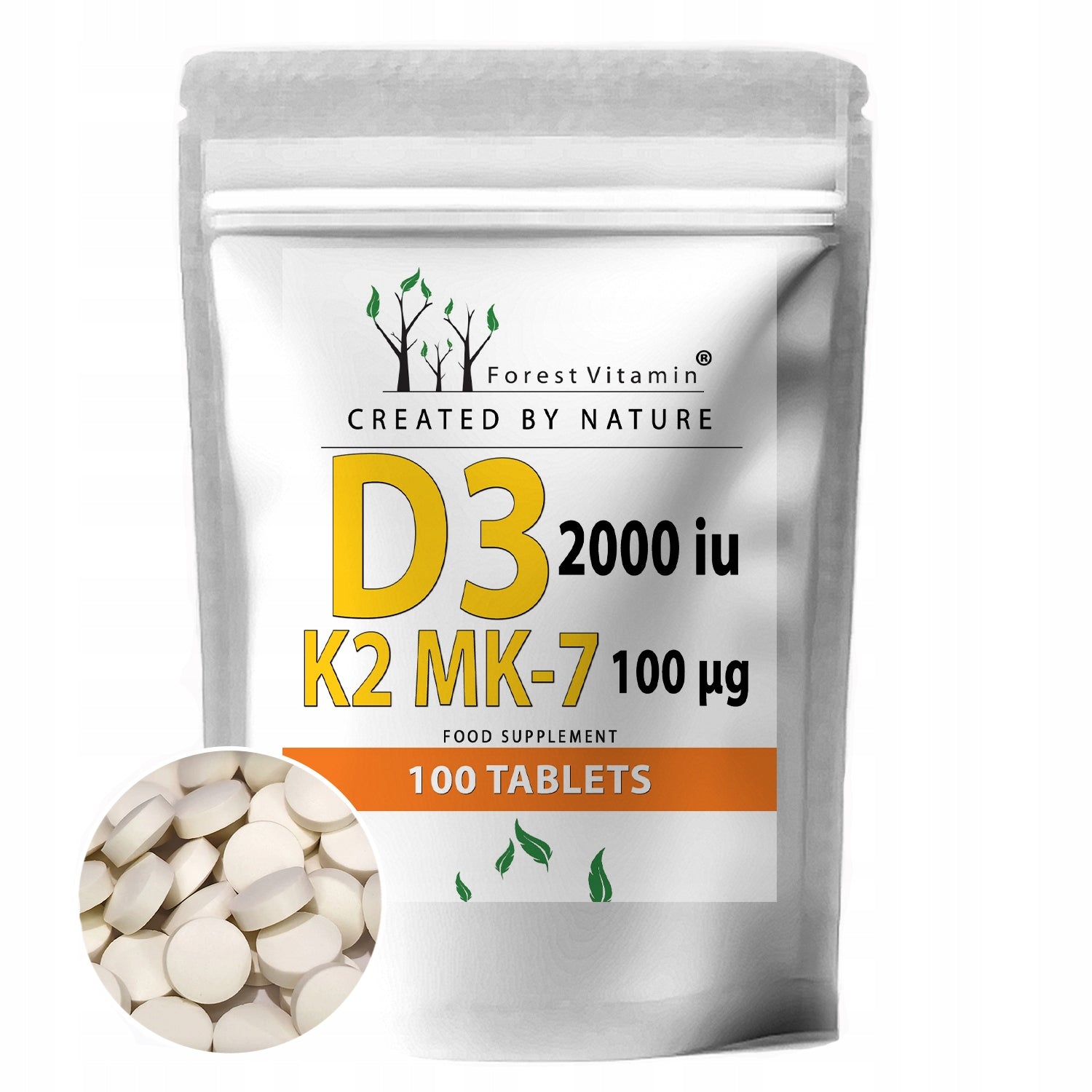 VITAMIN D3 2000 iu+K2 MK-7 100 mcg 100 tab FOREST RESISTANCE JOINTS BONES