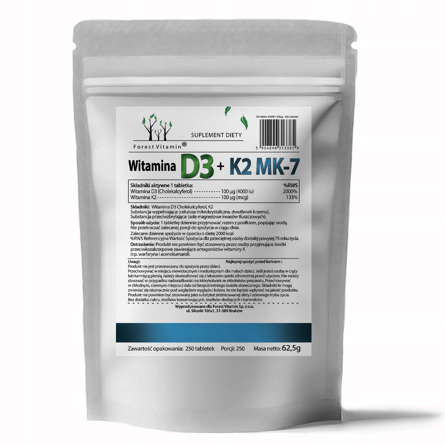 VITAMIN D3 4000 IU K2 MK-7 100 MCG FORTE COLECALCIFEROL FOREST VITAMIN Brand Forest Vitamin