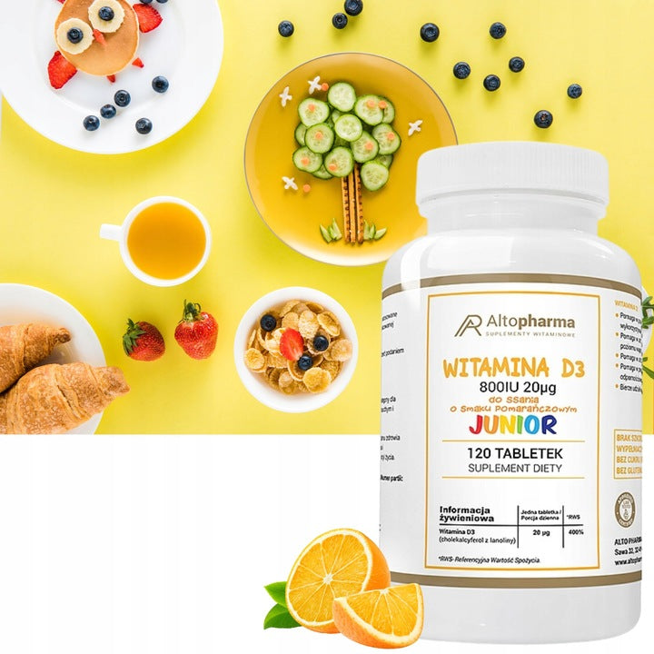 VITAMIN D3 800IU JUNIOR FOR CHILDREN sucking ORANGE Alto Pharma 120tab Expiration date at least six months from the date of purchase